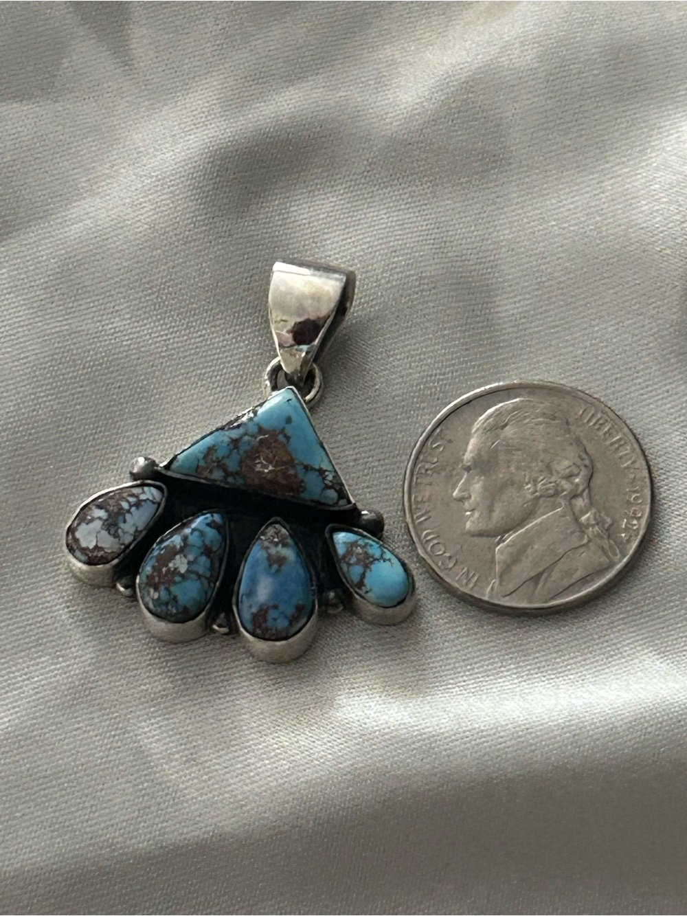 Sterling Silver Turquoise multistone Teardrop Pendant - Picture 5 of 6